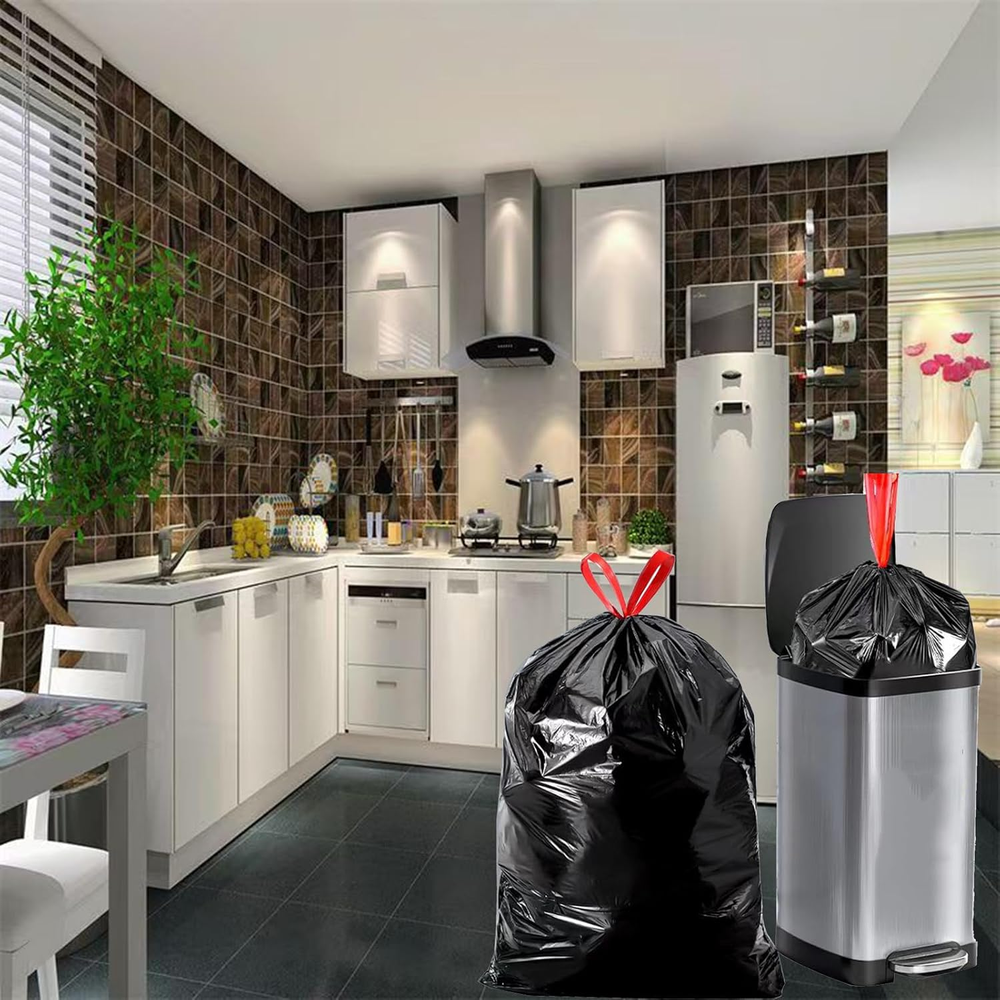 Large Black Trash Bags 20 Gallon Drawstring Garbage Bags Measuring 30X 33