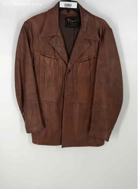 Reeds Sportswear Mens Brown Leather Long Sleeve Notch Lapel Blazer Size XXL