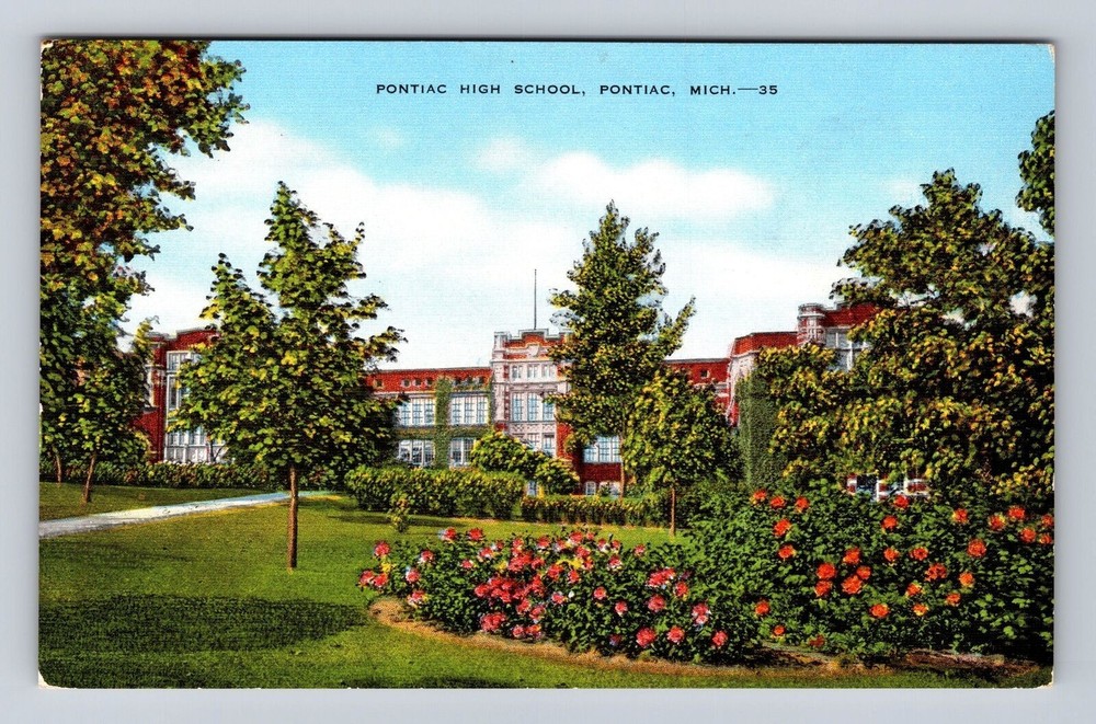 Pontiac MI-Michigan, Pontiac High School, Antique Vintage Souvenir Postcard