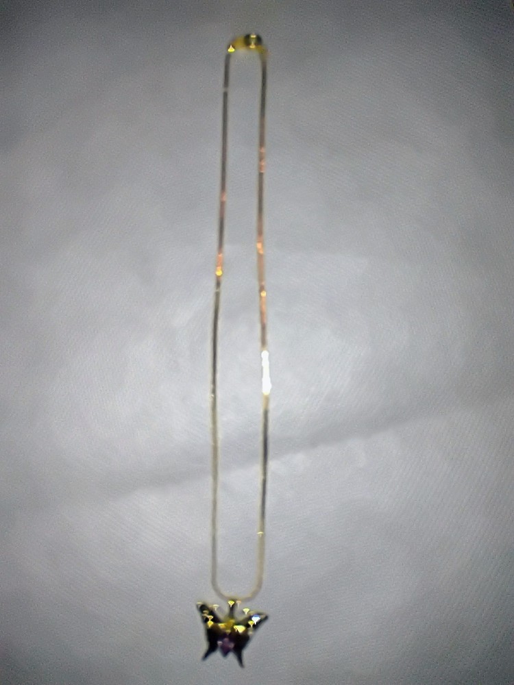 Vintage Gold Tone Amethyst Butterfly Pendant Necklace 16 Inch Jewelry