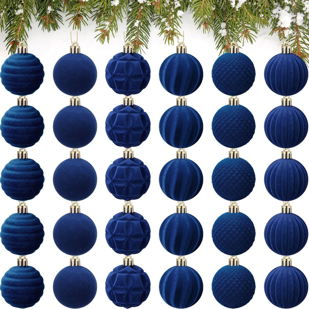 30-Piece Velvet Flocked Christmas Ball Ornaments for Tree Decor