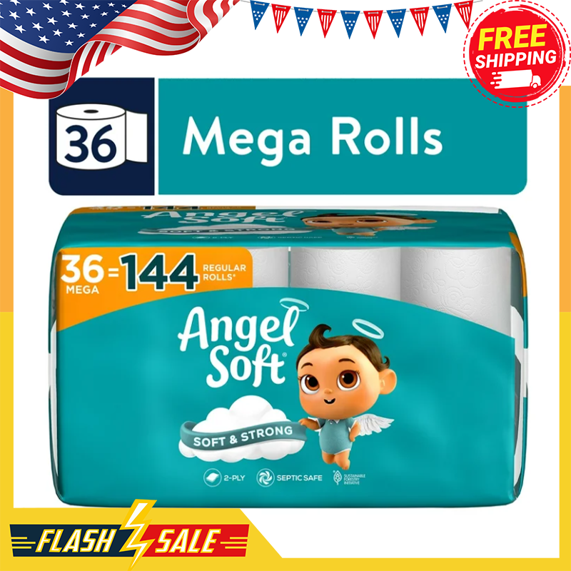 Angel Soft Toilet Paper 2-Ply 36 Mega Rolls Septic Safe Bath Tissue Bulk Pack