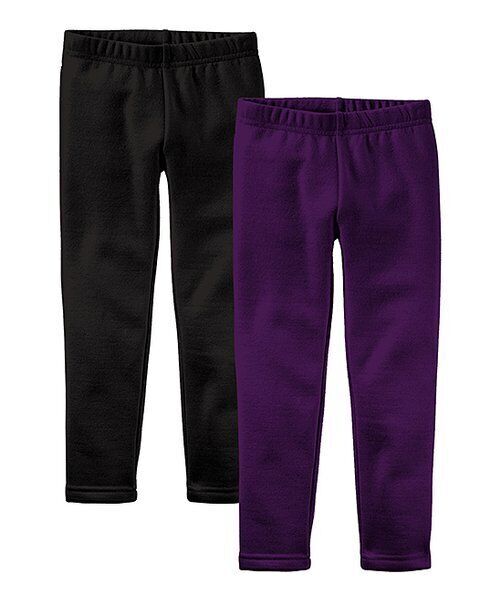 Pixie Girl Fleece-Lined Leggings Set (Black & Eggplant, 3/4)