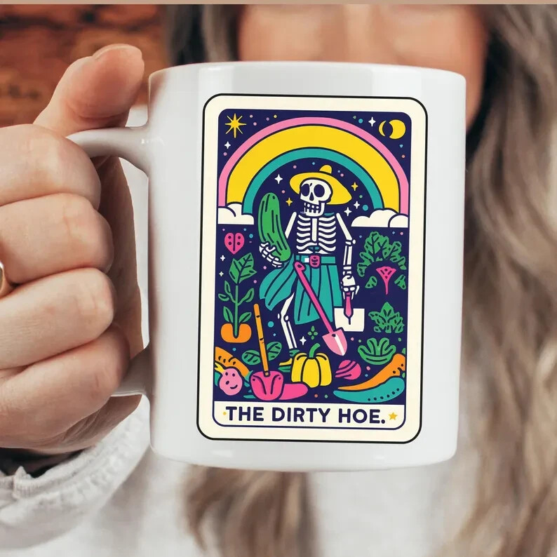 Dirty Hoe Tarot Card Gardening Mug - Funny Coffee Cup Gift for Gardeners  