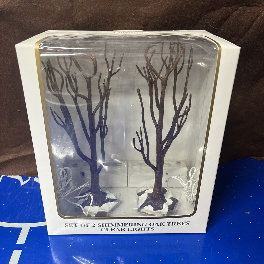 Dillards Winter Glen Set of 2 Shimmering Oak Trees with Clear Lights