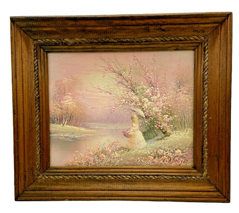 Impressionist Oil Painting of Girl with Parasol by Artist P. Minton