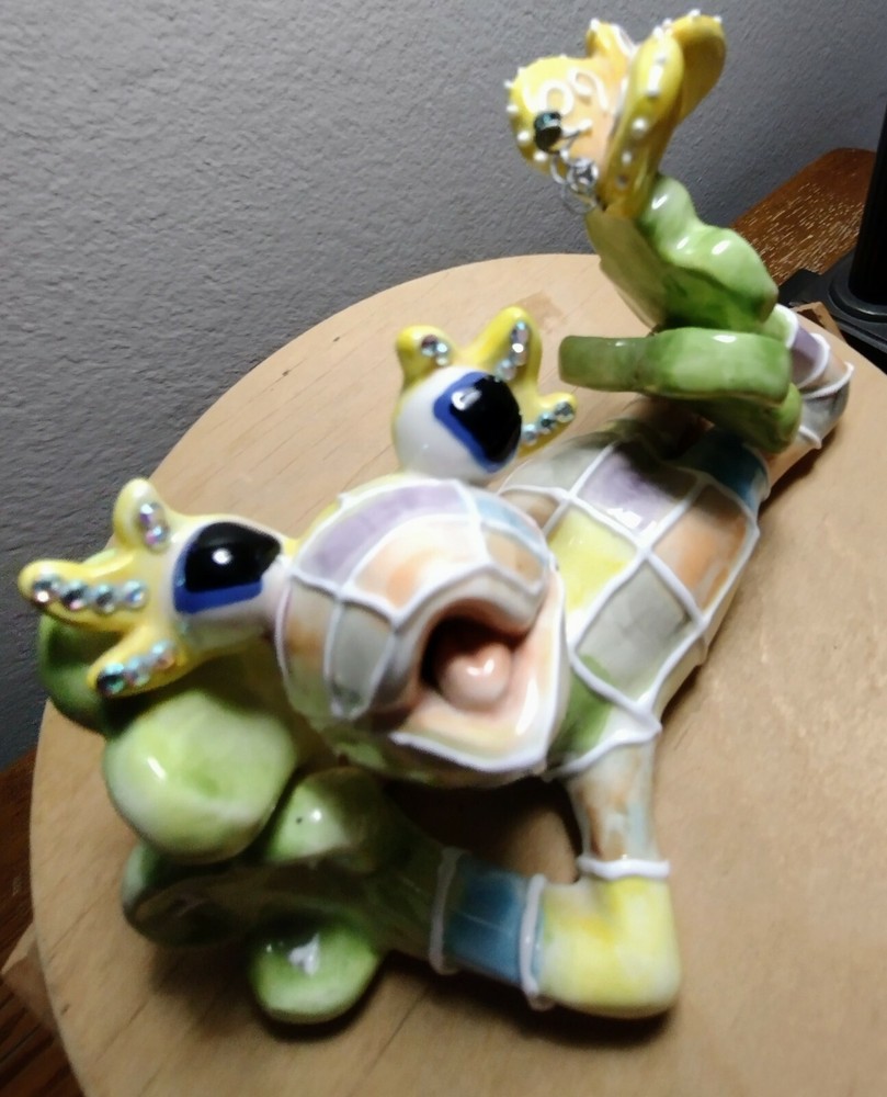 2002 KoKo Originals, Athena Boulgaride, Patchwork Frog Figurine, Ceramic Happy