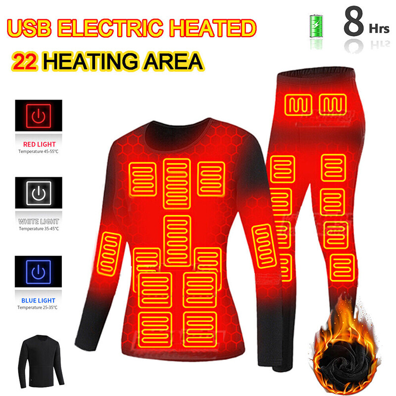 USB Electric Heated Underwear Thermal Pyjamas Mens Womens Heated Pants Tops Ⓩ