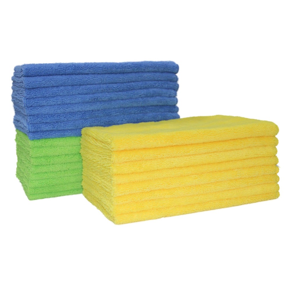 16x24 Inch Microfiber Cleaning Cloth Set - 18 Pack in Blue Green Yellow