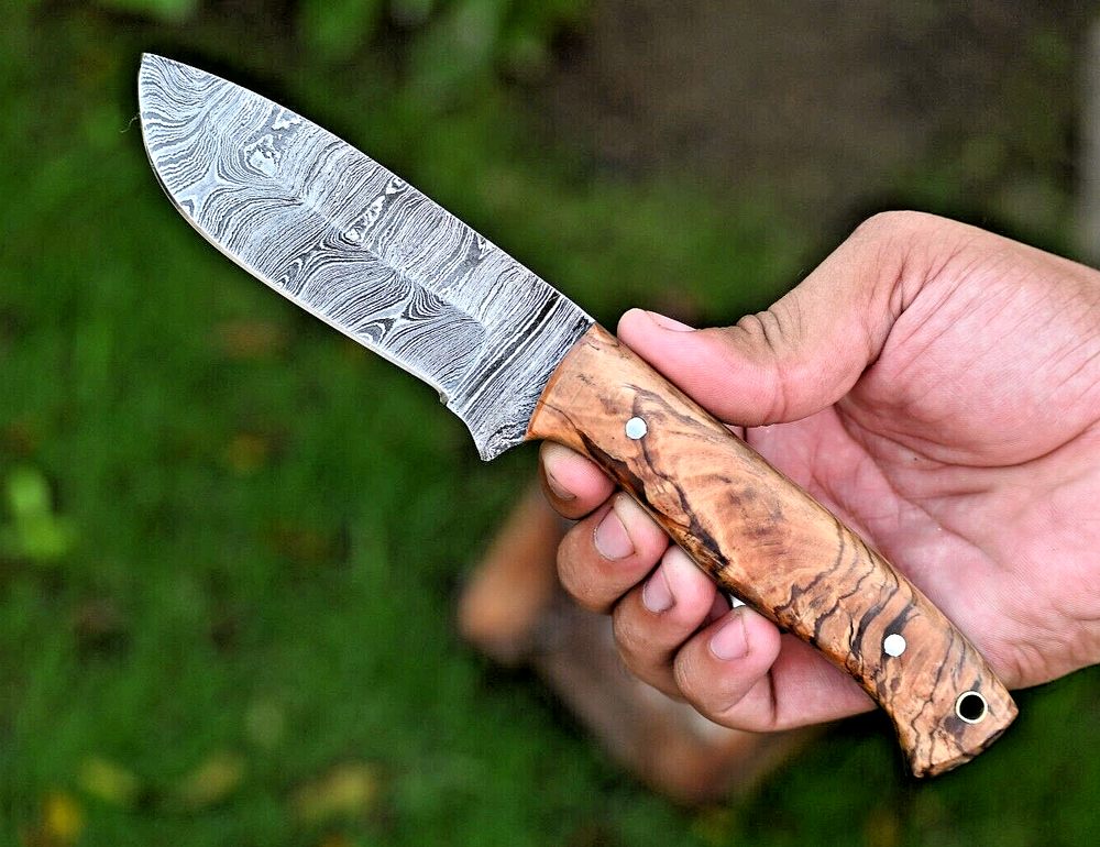 CUSTOM MADE HAND FORGED DAMASCUS STEEL HUNTING CAMPING KNIFE /LEATHER COVER 2889