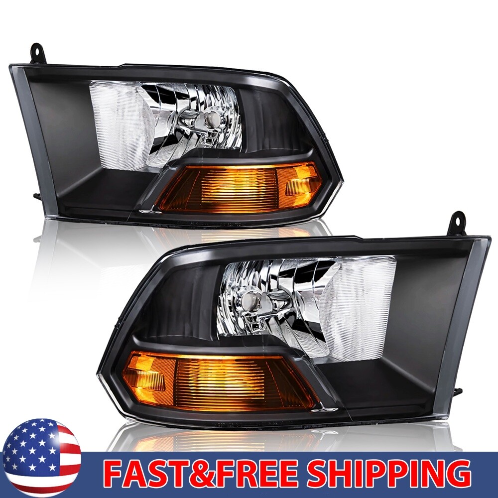 For 2009-2012 Dodge Ram 1500 2500 3500 Headlights Black White Headlamps 09-12