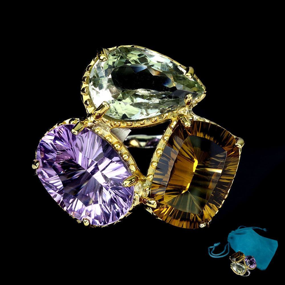 925 Sterling Silver Antique Citrine 28ct Amethyst Handmade Gemstone Ring