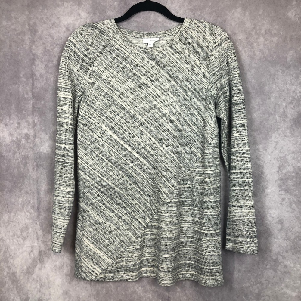 Pure J. Jill Tunic Sweater Small Gray Cream 100% Cotton Coastal Beachy Top Shirt