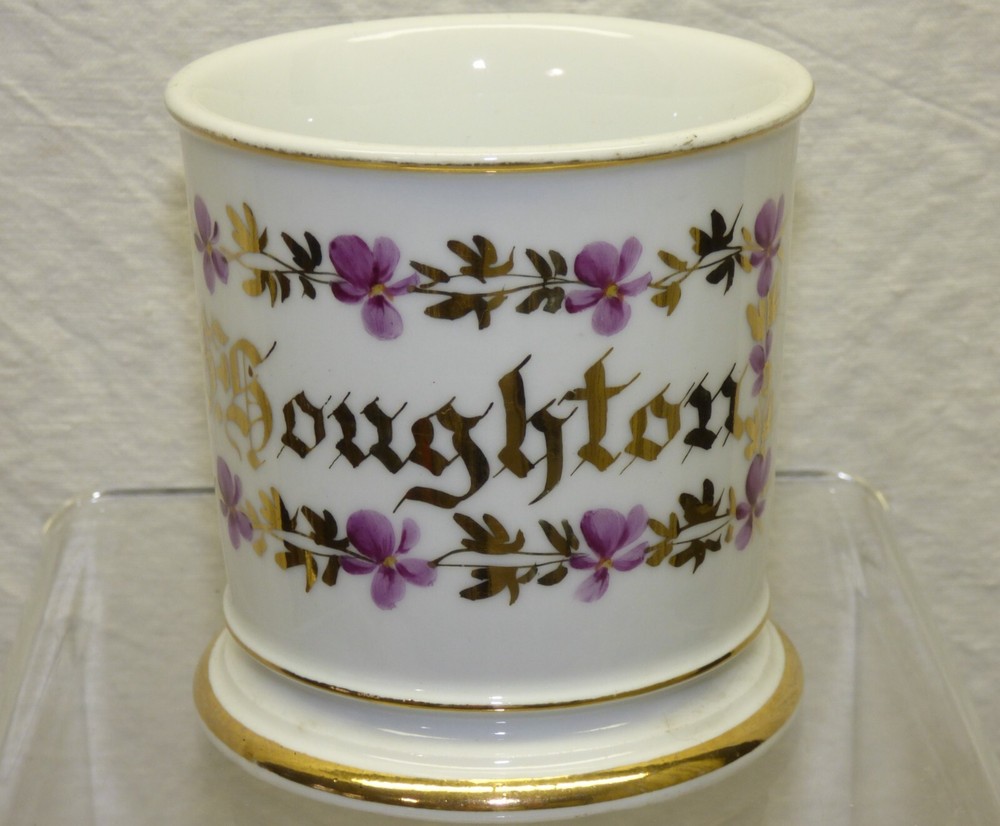 Antique Limoges France Porcelain Shaving Mug Houghton Hand Painted Flowers Gold