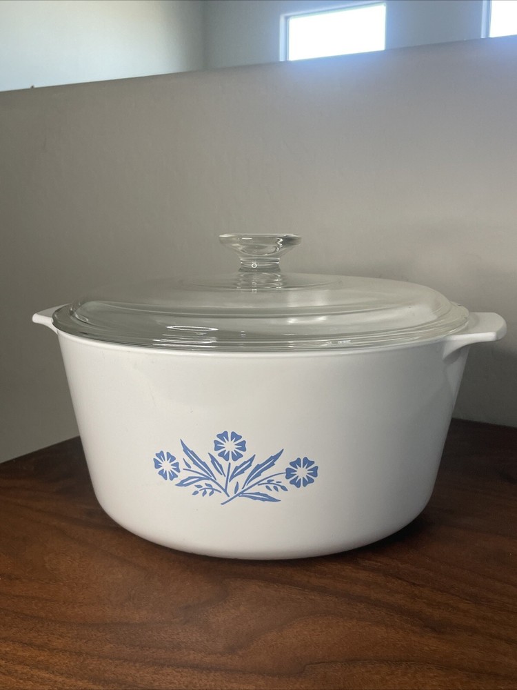 Corning Ware Range Topper Blue Cornflower 5Qt Casserole Dutch Oven N-5-B Lid (H)