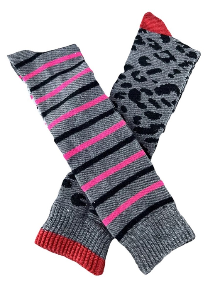 Knee Highs 2 pairs Women’s Knee High Socks 1 Gray & Bright Stripe 1 Animal Print