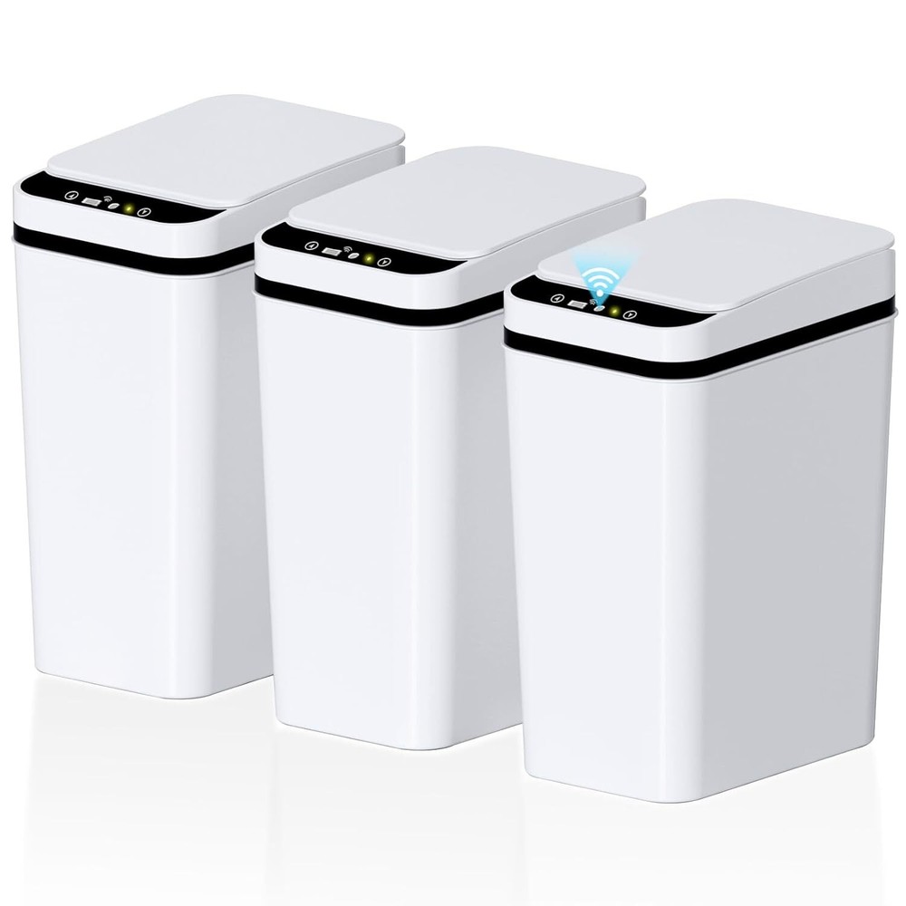 3Pack Bathroom Small Trash Can with Lid 2.2 Gallon Touchless Automatic Gar...