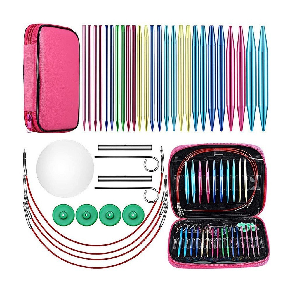 26-Piece Aluminum Interchangeable Circular Knitting Needle Set in 13 Sizes