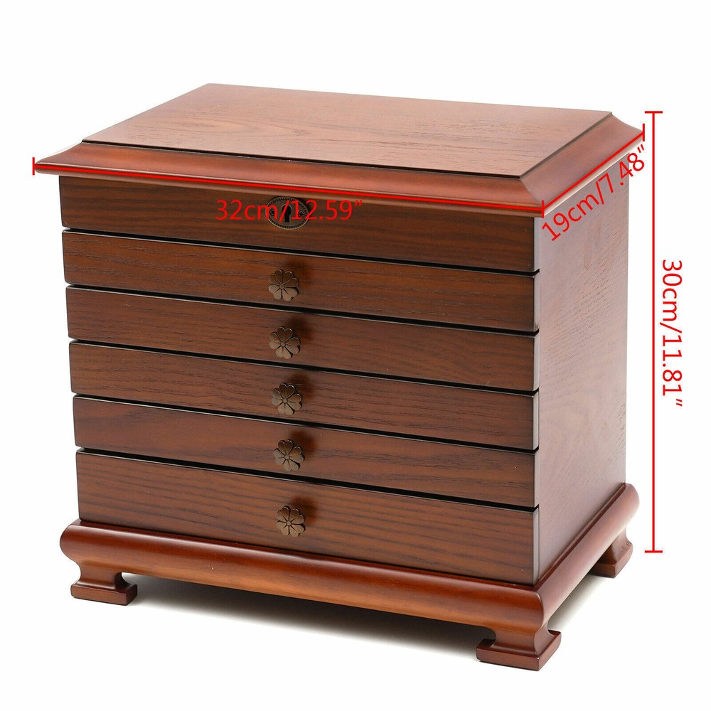 6-Layer Wooden Jewelry Box Organizer with Large Watch Display Capacity