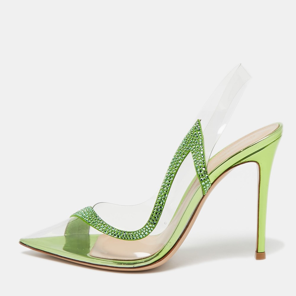 Gianvito Rossi Green PVC Suede Embellished Hortensia Pumps