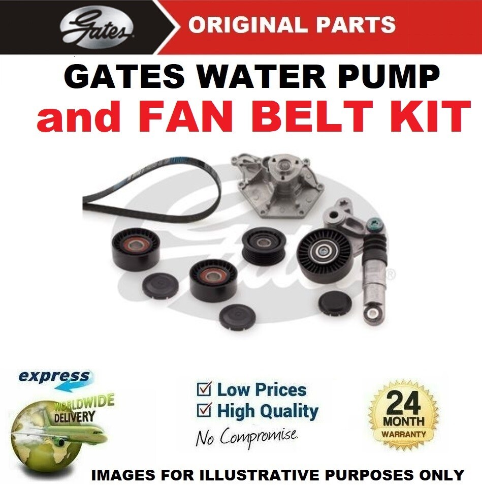 GATES WATER PUMP + FAN BELT KIT for AUDI A4 3.0 TDI quattro 2008-2010