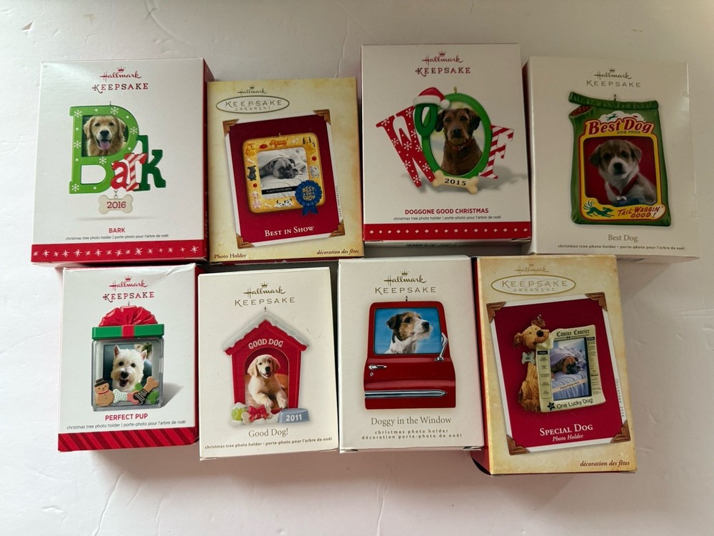 8 Hallmark Keepsake Special Dog Photo Holder Ornaments 2004 05 08 11 12 14 15 16