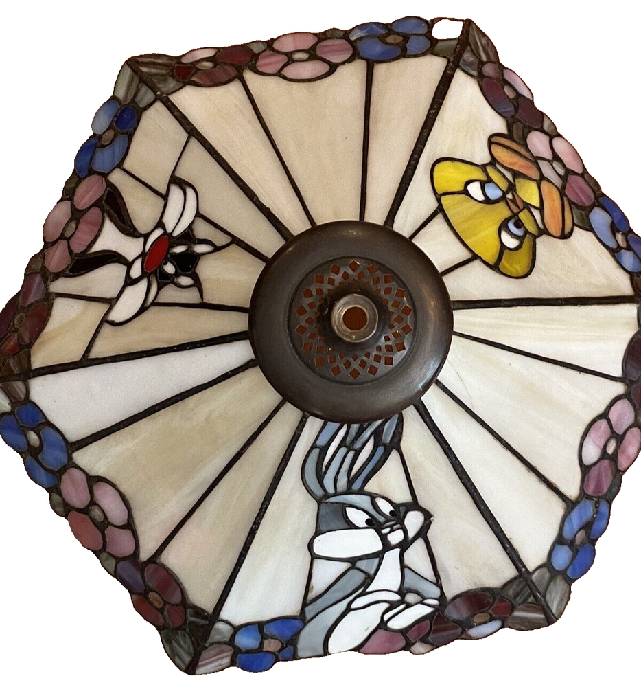 Rare Vtg Dale Tiffany Lamp Looney Tunes Stained Glass Warner Brothers Shade Read