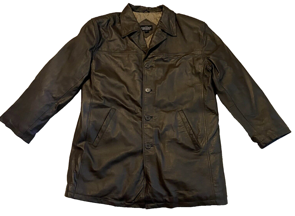 Vtg Haband Executive Division Jacket Mens Size Large 90's Brown Leather Coat