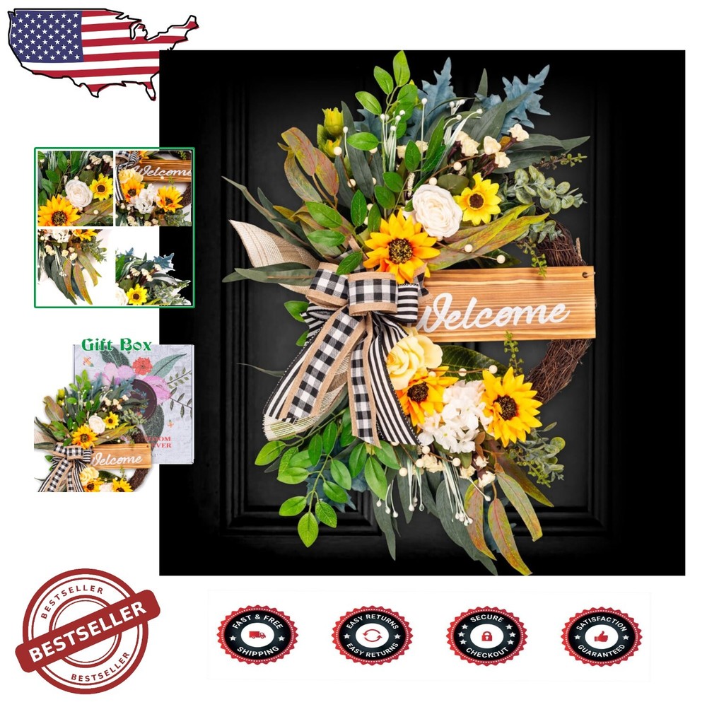 22in Handmade Sunflower and Rose Wreath - Seasonal Decor Gift-image