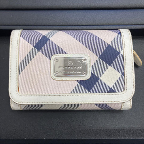 Burberry Blue Label Nova Check Bi-fold Wallet White Leather Canvas Compact 2578