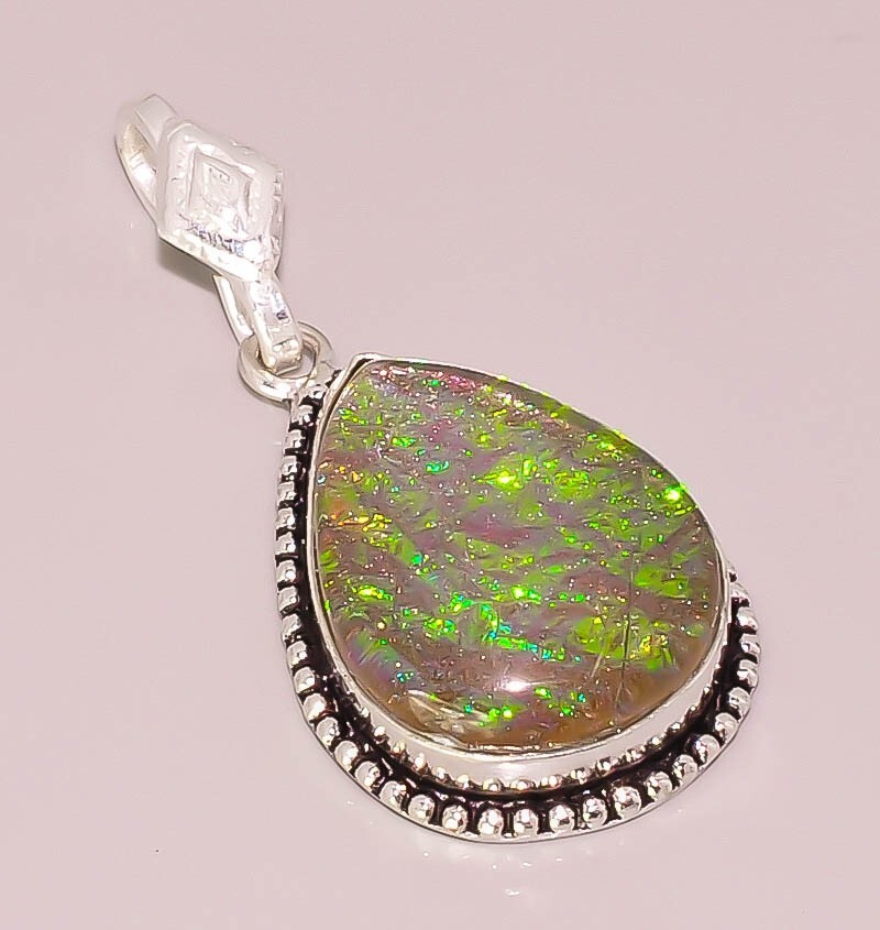 Shiny Triplet Opal Pear Boho Pendant in 925 Sterling Silver Plating