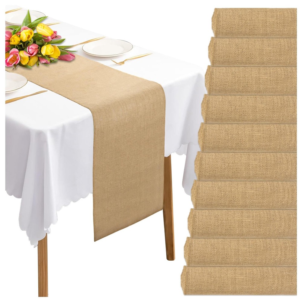 10Pack Burlap Table Runners, 118x12 Inches Craft Table Runners for Dinning Ro...