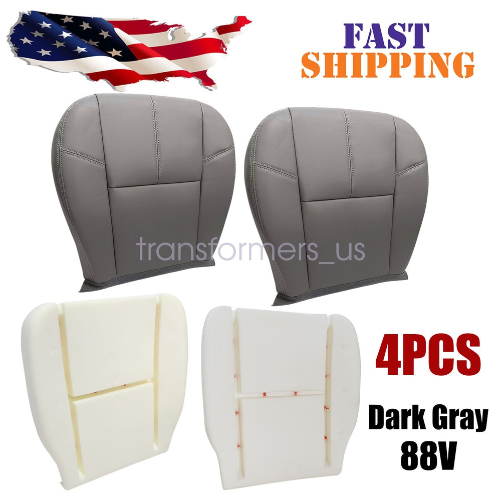 Dk Gray Foam Leather Seat Covers for 2007-2014 Chevy Work Truck - Bottom & Side Protection