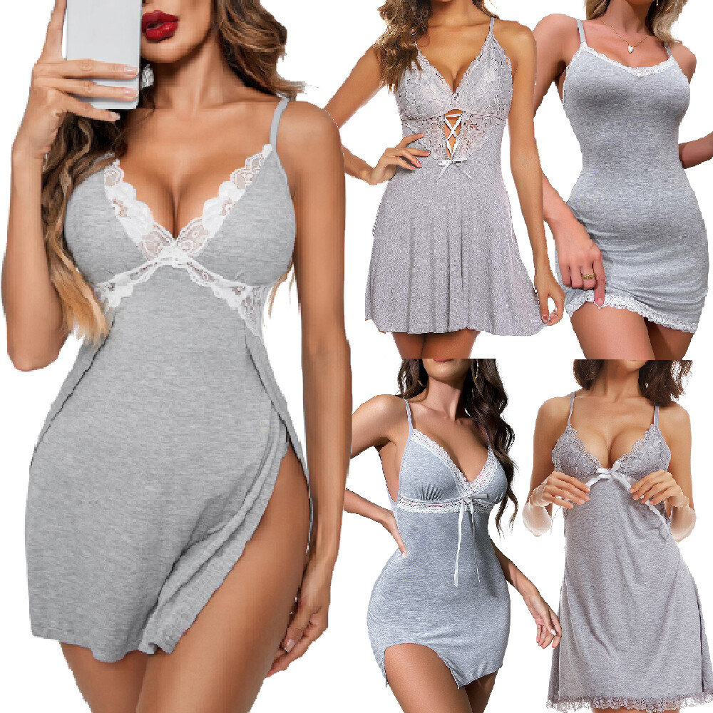 Women Sexy Lingerie Lace Robe Dress Babydoll Modal Nightgown Sleepwear Underwear