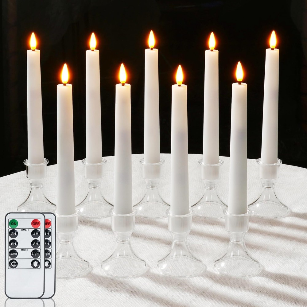 Pack of 9 Flameless LED Taper Candles with Warm Flickering Glow