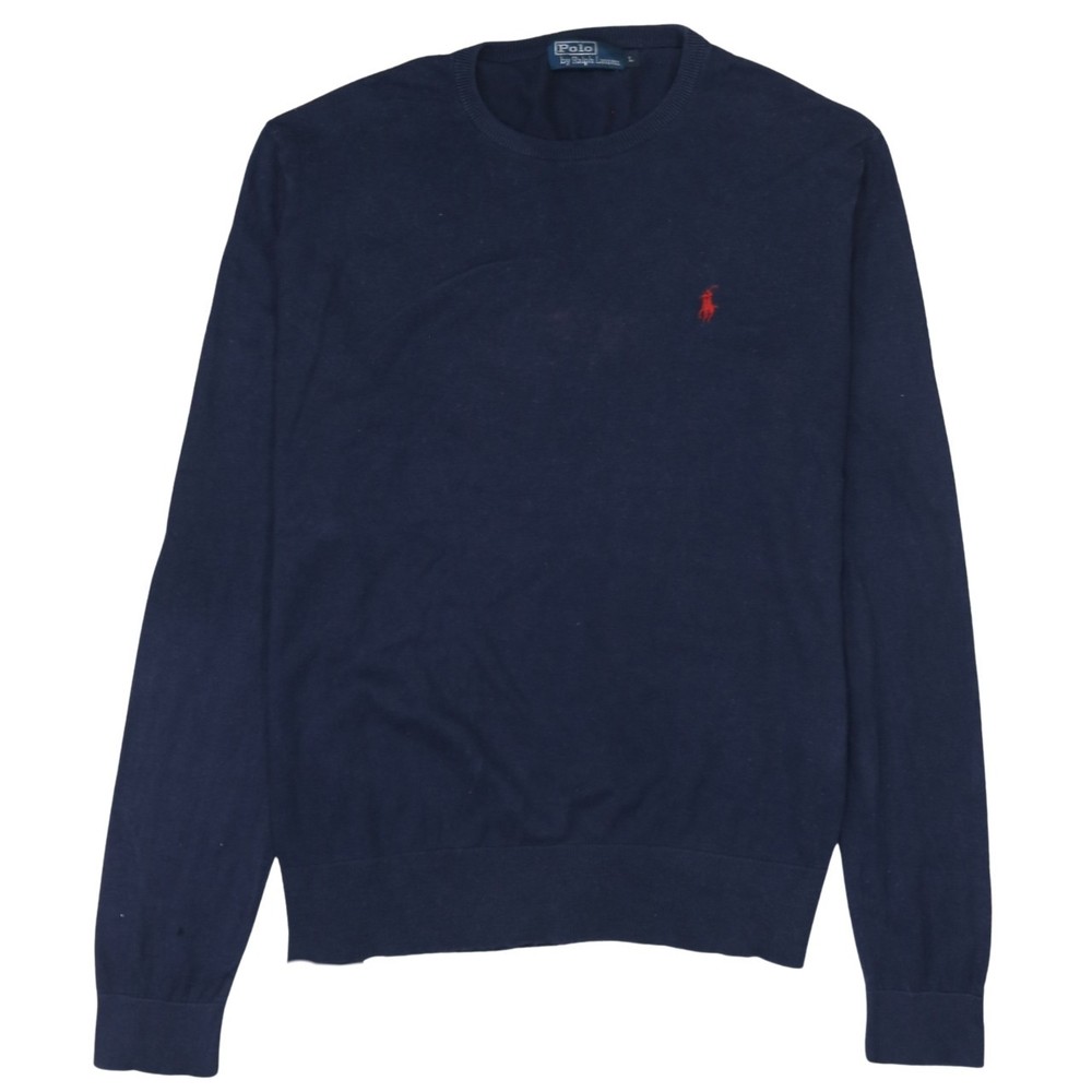 Polo Ralph Lauren Womens Sweatshirt Navy Blue Cotton Knit Pullover Embroidered L