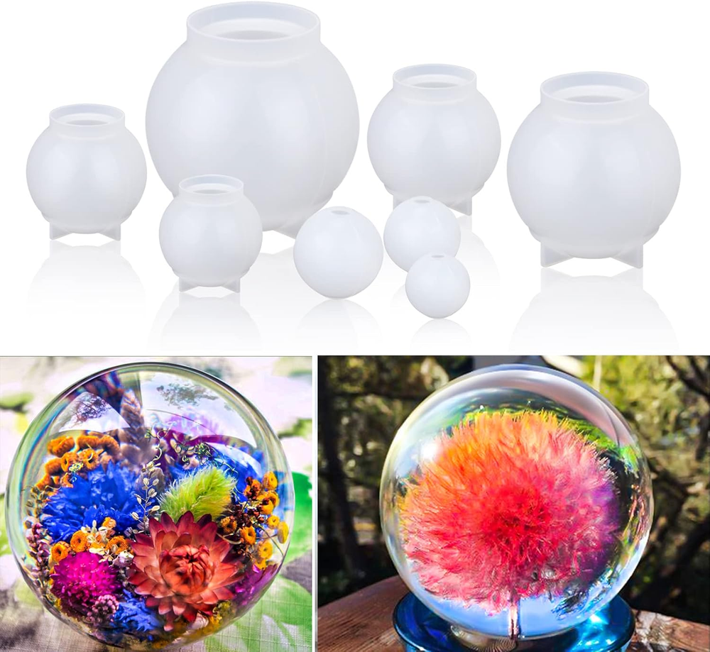8Pcs Sphere Resin Molds Silicone, BABORUI Upgraded 3D Seamless Ball Shapes Silic