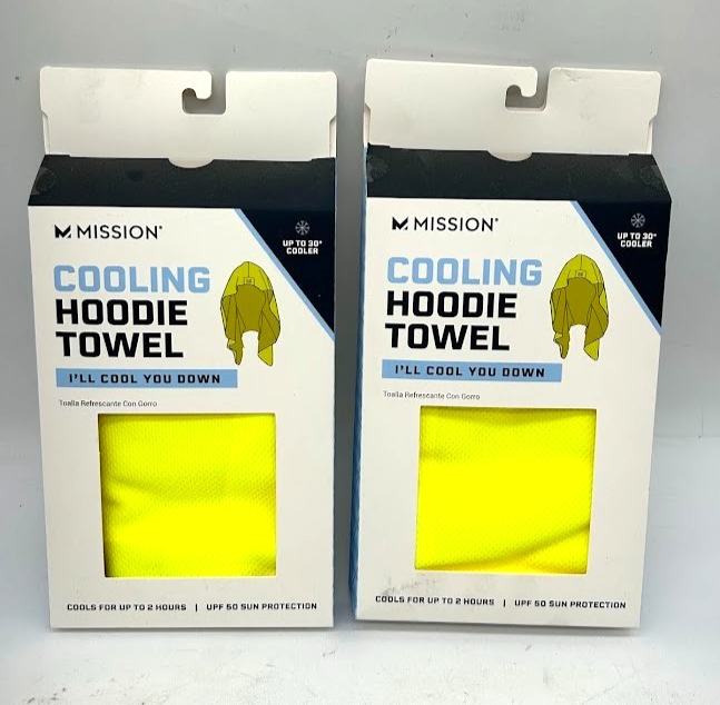 2 Pack Mission Cooling Hoodie Towel, Hi-Vis Yellow, Sun Protection