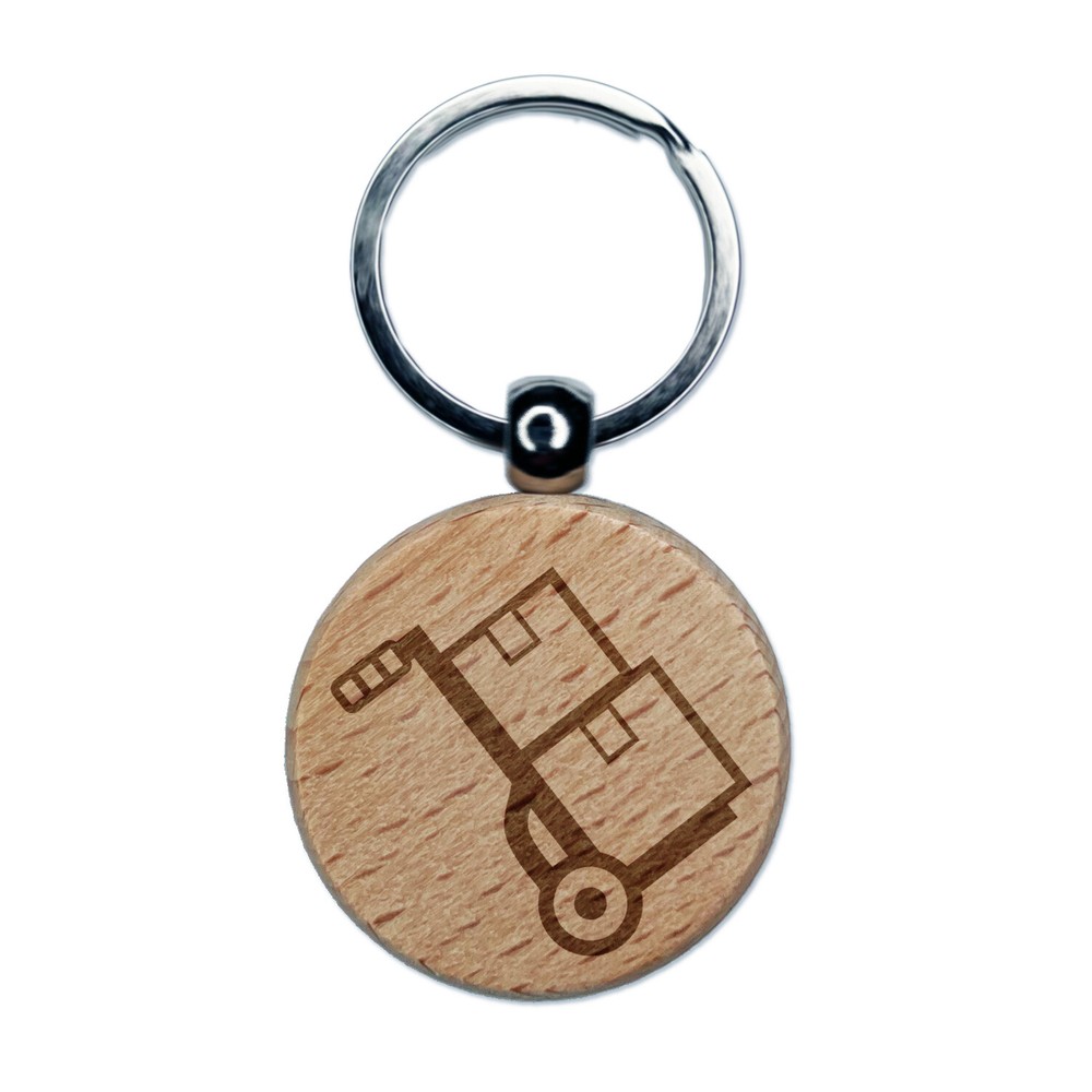 Hand Truck Dolly for Moving Boxes Engraved Wood Round Keychain Tag Charm