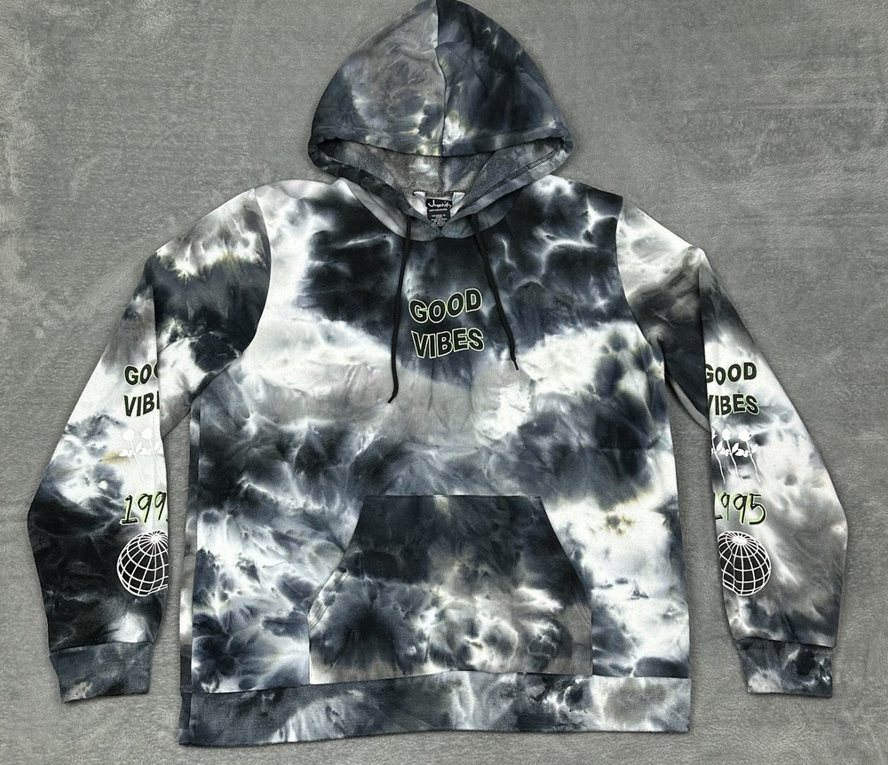 Justify Good Vibes Hoodie Womens Large Tie Dye Fleece Pullover Sweatshirt Pocket