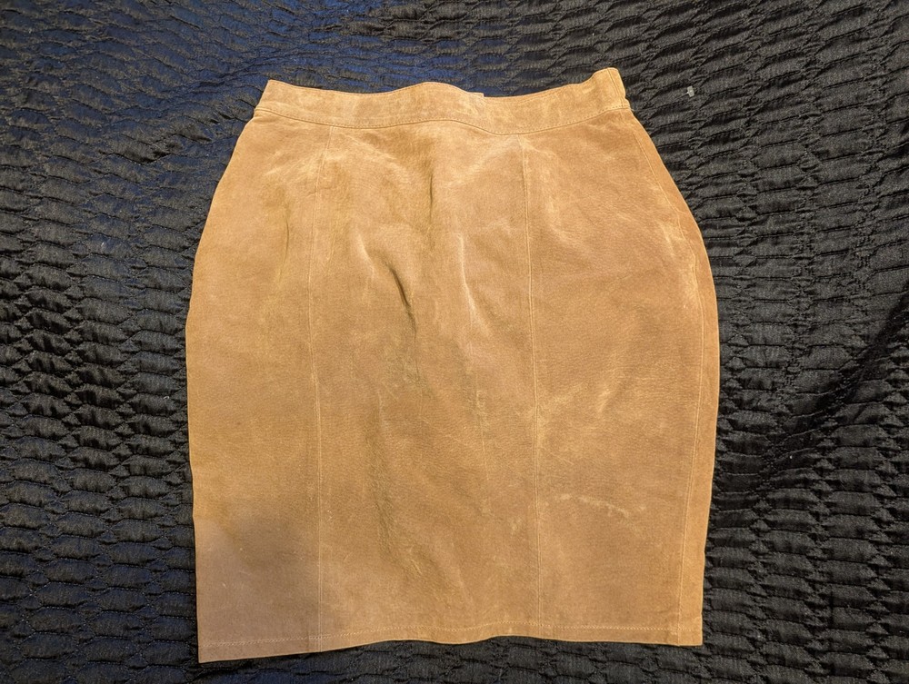 Brown Leather Suede Skirt with Back Zipper & Slit - Women's Classic Style