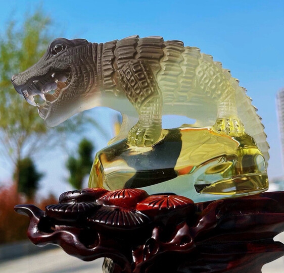 Top Natural Citrine Quartz Crocodile Skull Carving for Healing and Energy 906g Crystal Skull Art