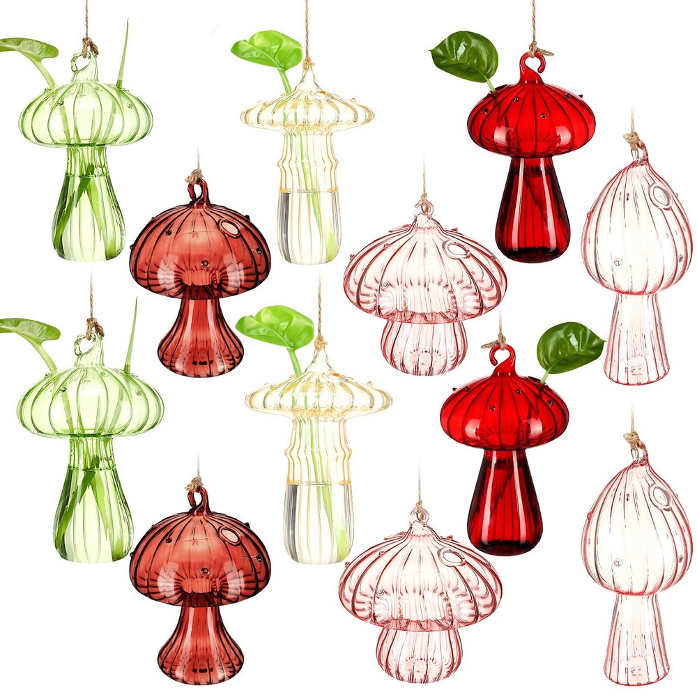 12 Sets Mushroom Vase Hanging Glass Planter Small Hanging Propagation Station...
