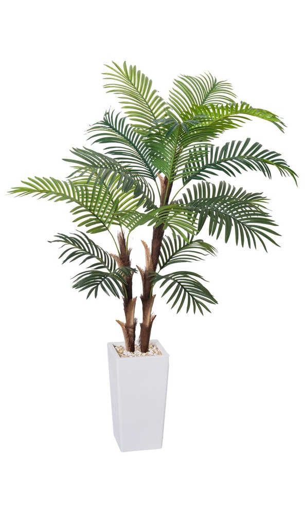 6FT Artificial Palm Tree with Realistic Fiber Trunk & White Leaves