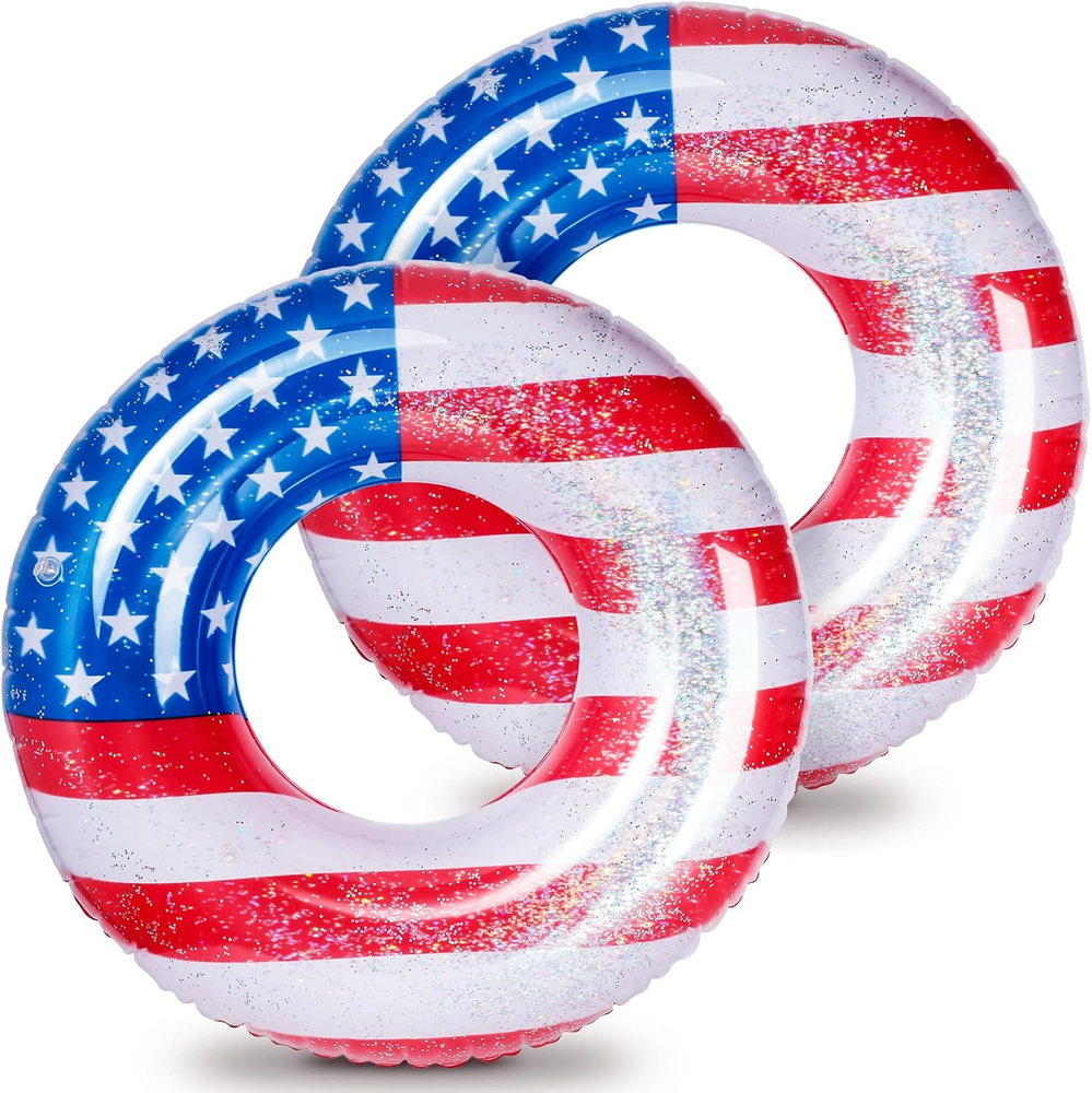 Patriotic Inflatable Pool Float Tube Cool USA Flag Design Water Swimming Ring Fl