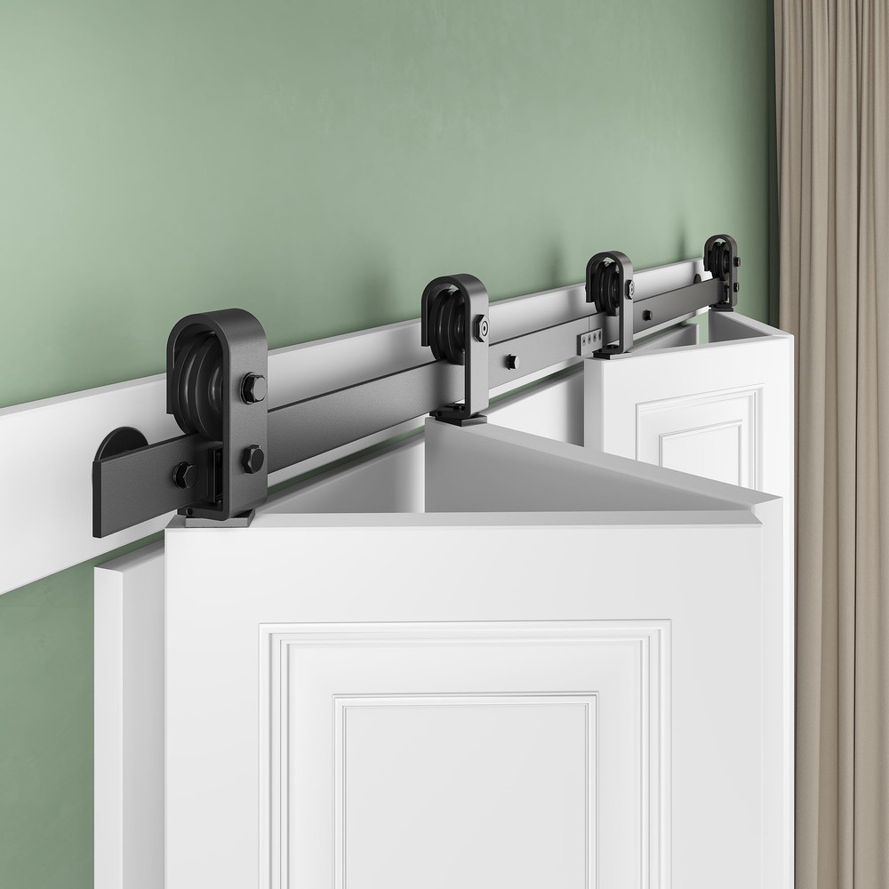 60 Inch Bifold Sliding Barn Door Hardware Kit with 5ft Top Mount Track