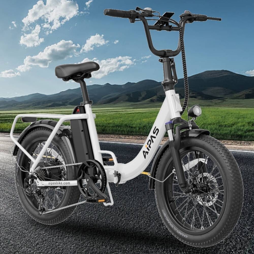 Aipas 1100W Peak Folding Electric Bicycle 20 Inch 7-Speed City and Mountain eBike