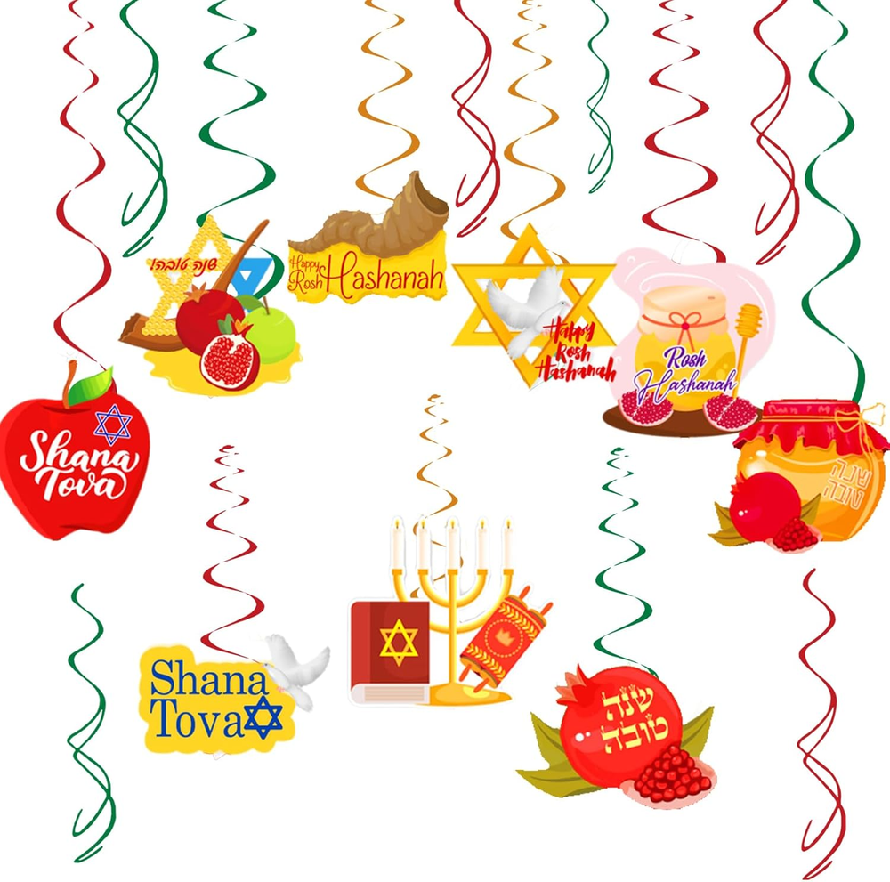 30Pcs Rosh Hashanah Decorations – Hanging Swirls & Ornaments for Jewish New Year Party
