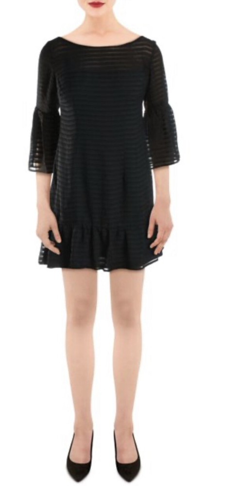 BB Dakota Night Vision Black Mini Dress with Bell Sleeves & Flounce Hem Size 8 NWT