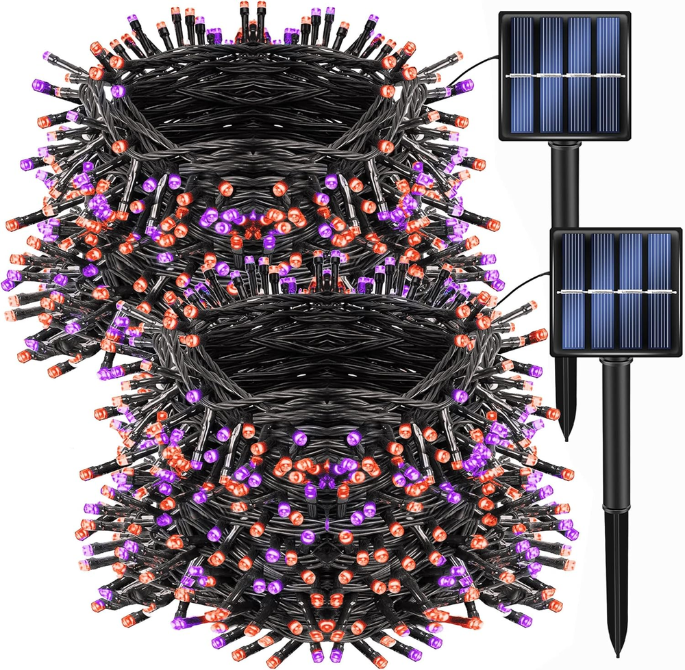 2 Pack Total 400LED 132FT Halloween Solar String Outdoor Lights, 8 Modes Waterpr